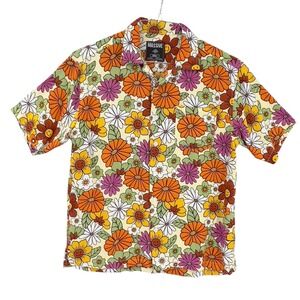 Massive Groovy Floral Print Short Sleeve Button Down Shirt Retro Mens‎ Small